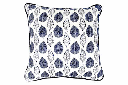Blue Leaves Linen Throw Pillows