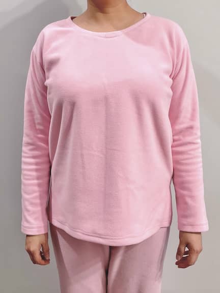 Front View of a Pink Fleece Pyjama Top