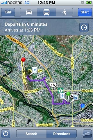 Calgary Transit Directions on Google Maps