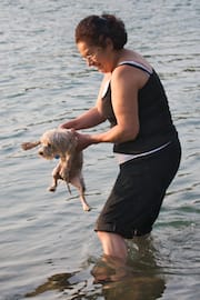 Teresa Dunking Javier in the River